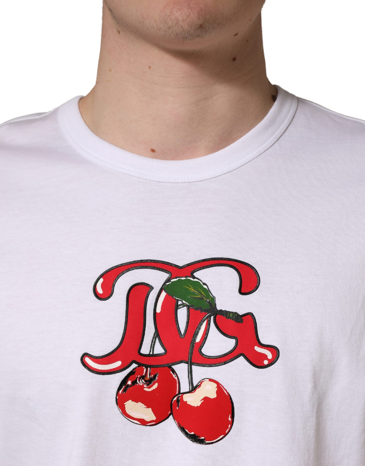 T-shirt Dolce & Gabbana blanc en coton à col rond DG Cerises