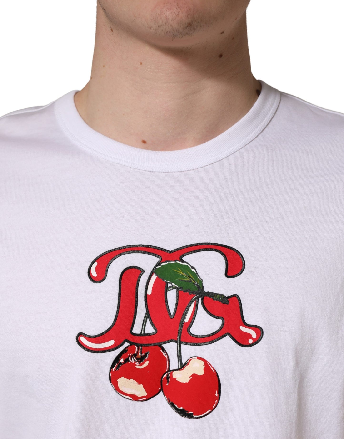 T-shirt Dolce & Gabbana blanc en coton à col rond DG Cerises