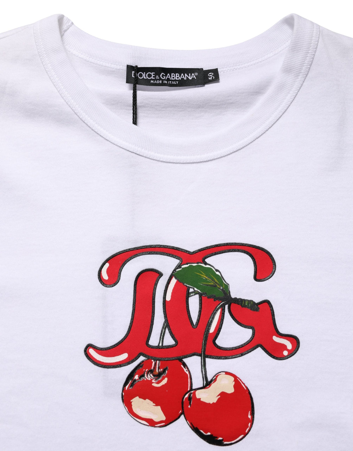 T-shirt Dolce & Gabbana blanc en coton à col rond DG Cerises