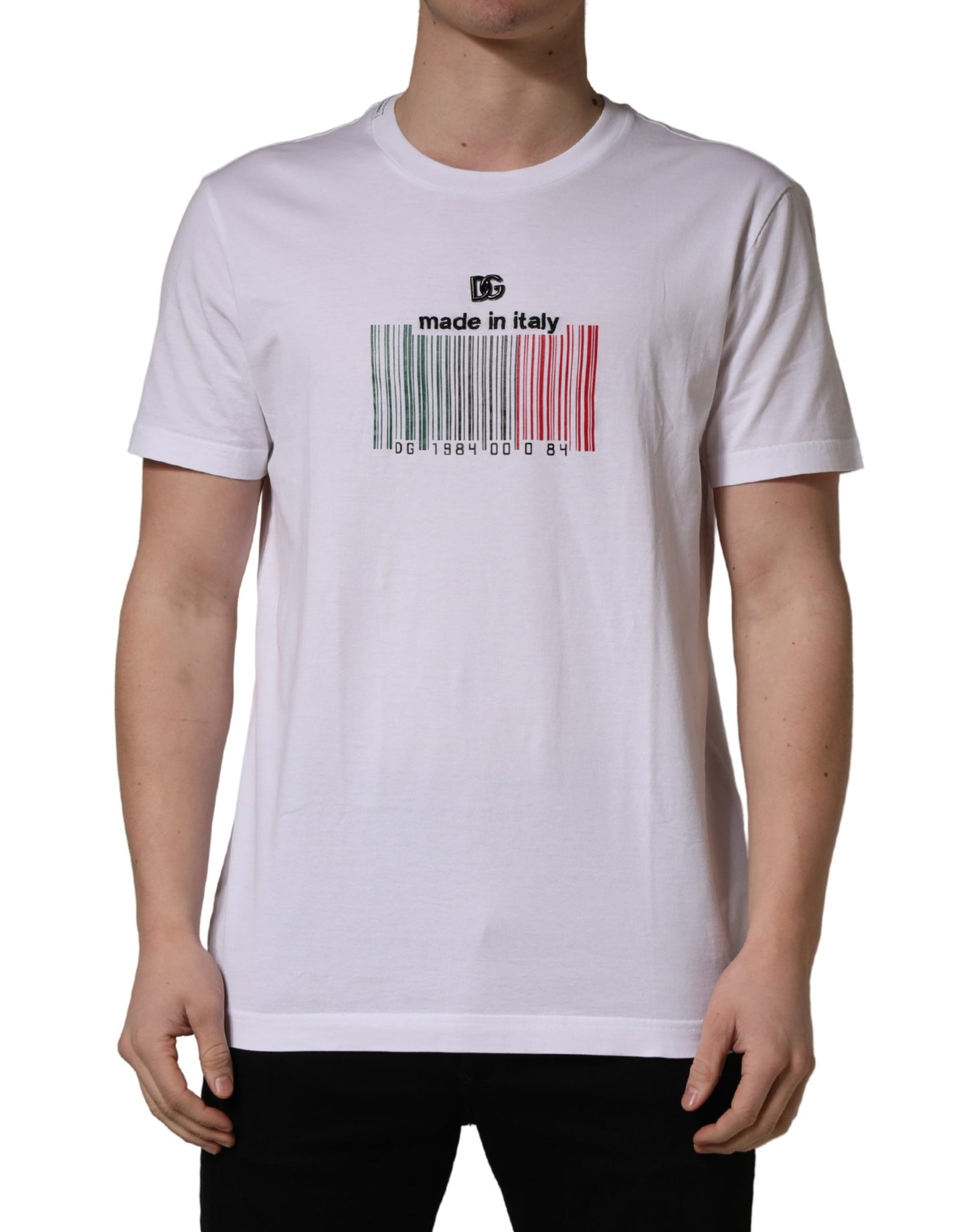 T-shirt col rond en coton blanc à imprimé code-barres Dolce & Gabbana
