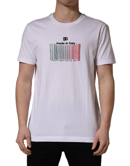 T-shirt col rond en coton blanc à imprimé code-barres Dolce & Gabbana