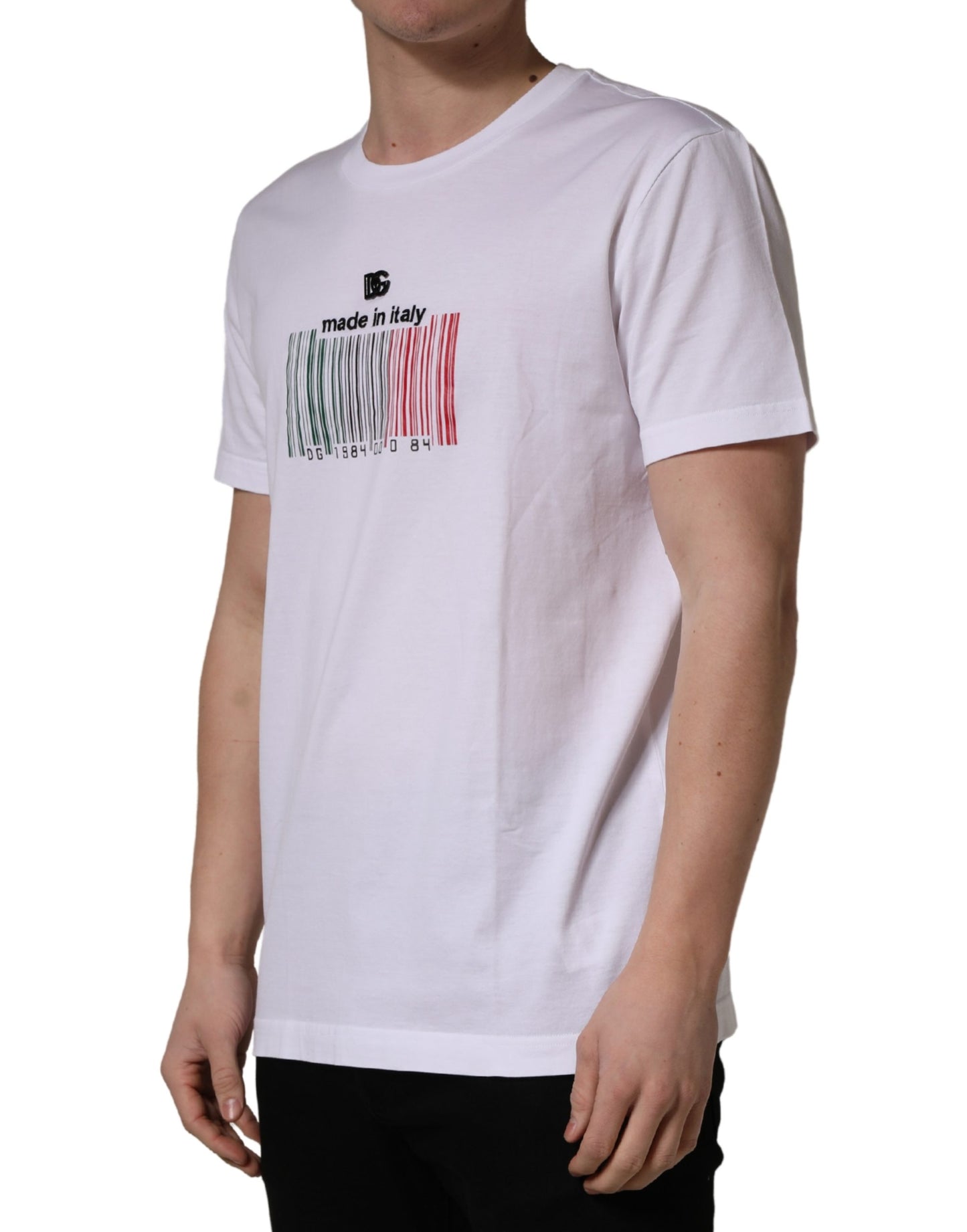 T-shirt col rond en coton blanc à imprimé code-barres Dolce & Gabbana