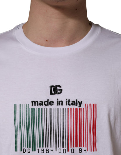 T-shirt col rond en coton blanc à imprimé code-barres Dolce & Gabbana