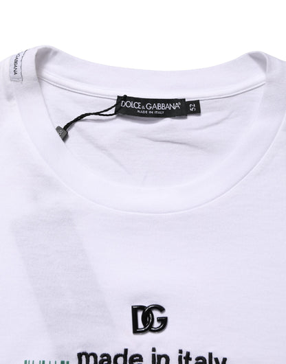 T-shirt col rond en coton blanc à imprimé code-barres Dolce & Gabbana