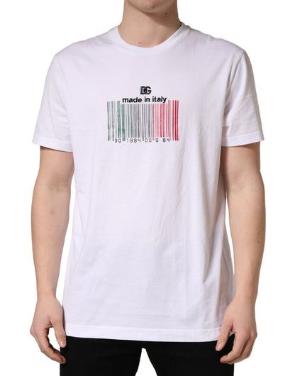 T-shirt col rond en coton blanc Barcode Dolce & Gabbana pour homme