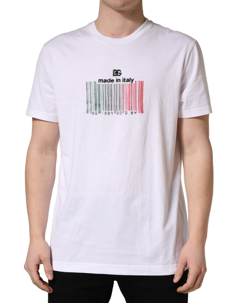 T-shirt col rond en coton blanc Barcode Dolce & Gabbana pour homme