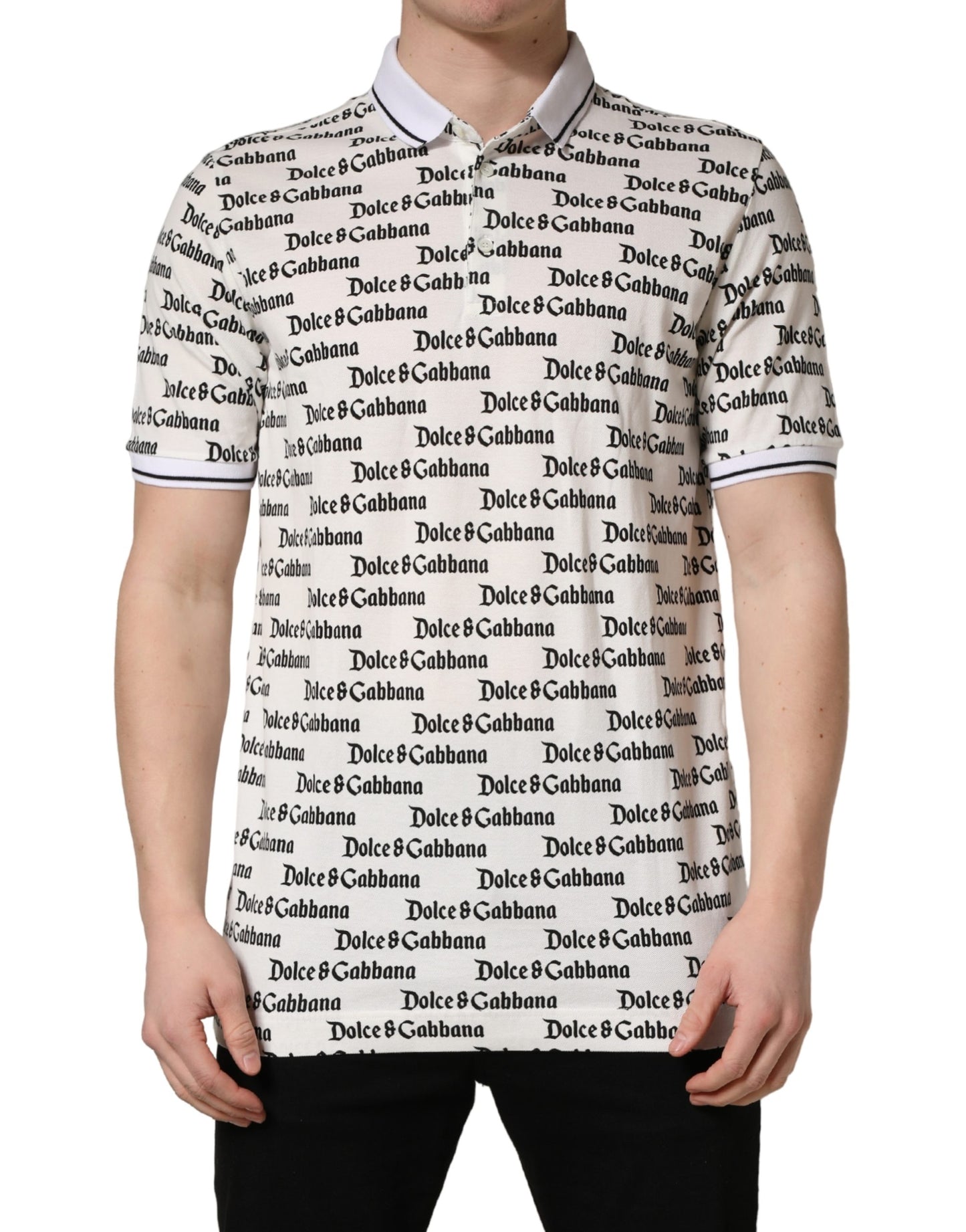 T-shirt polo Dolce & Gabbana en coton blanc monogramme logo pour homme