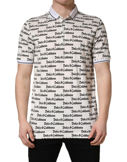 T-shirt polo Dolce & Gabbana en coton blanc monogramme logo pour homme