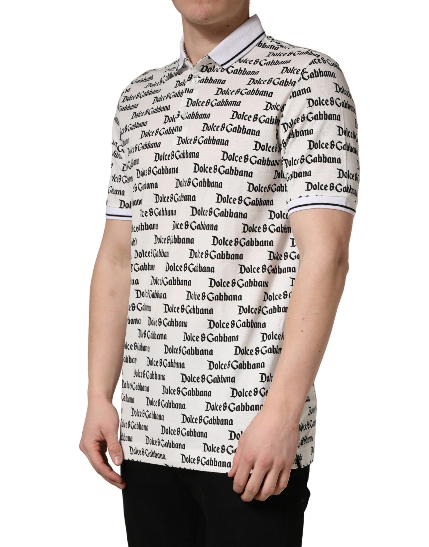 T-shirt polo Dolce & Gabbana en coton blanc monogramme logo pour homme