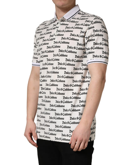 T-shirt polo Dolce & Gabbana en coton blanc monogramme logo pour homme