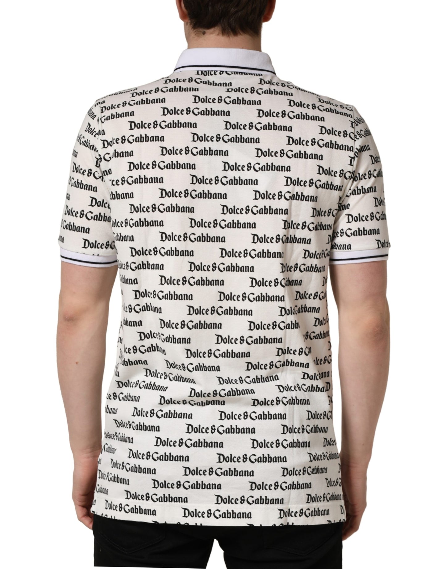 T-shirt polo Dolce & Gabbana en coton blanc monogramme logo pour homme