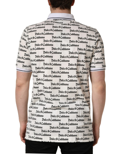 T-shirt polo Dolce & Gabbana en coton blanc monogramme logo pour homme