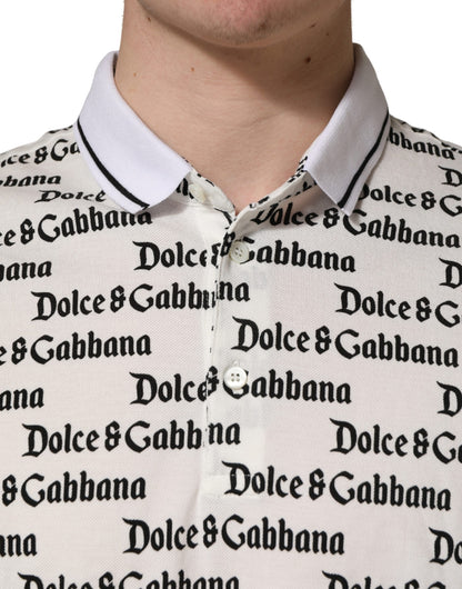 T-shirt polo Dolce & Gabbana en coton blanc monogramme logo pour homme