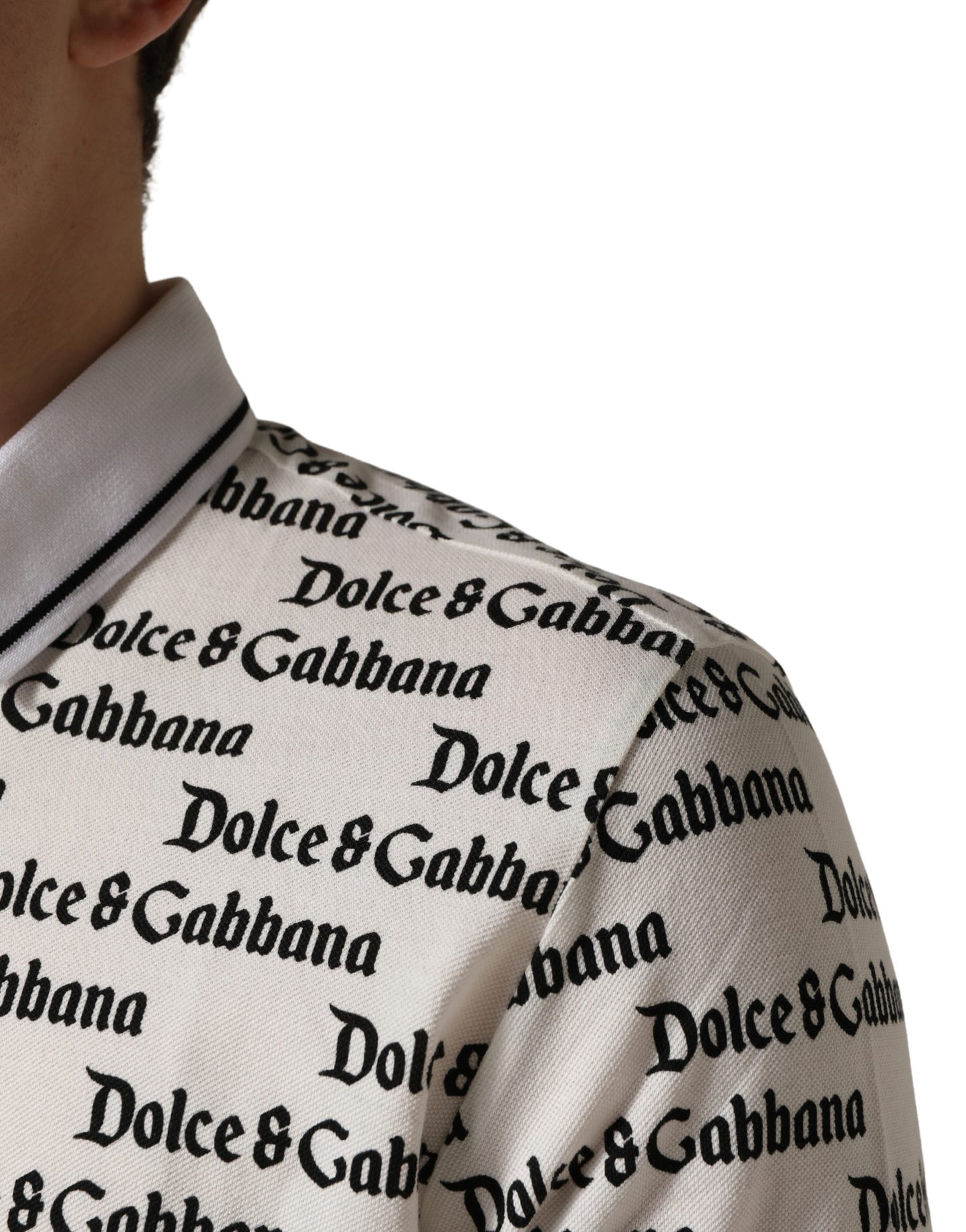 T-shirt polo Dolce & Gabbana en coton blanc monogramme logo pour homme