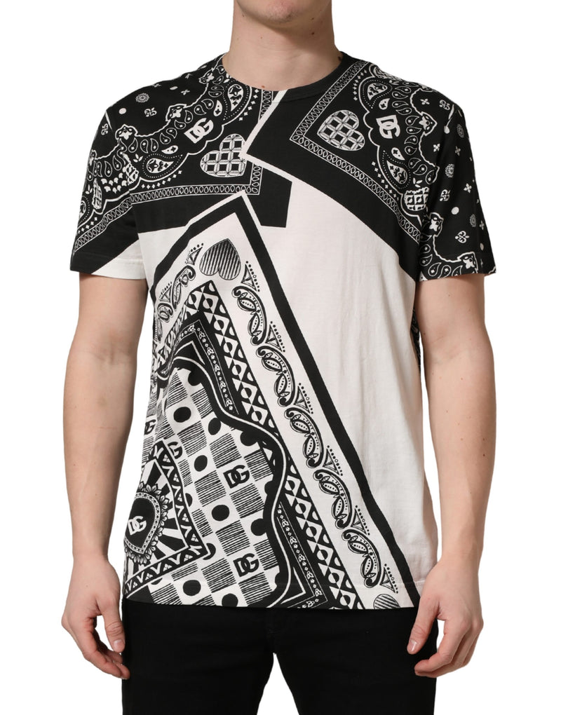 T-shirt en coton à col rond et bandana noir et blanc Dolce & Gabbana