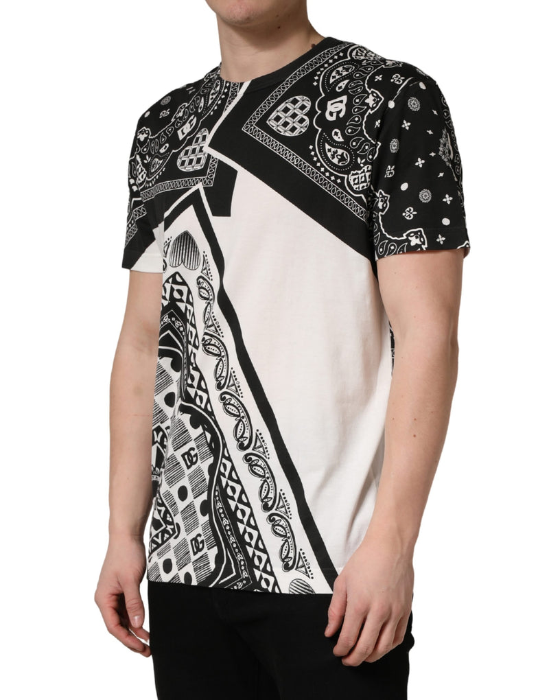 T-shirt en coton à col rond et bandana noir et blanc Dolce & Gabbana