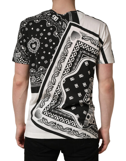 T-shirt en coton à col rond et bandana noir et blanc Dolce & Gabbana