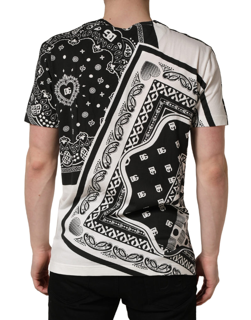 T-shirt en coton à col rond et bandana noir et blanc Dolce & Gabbana