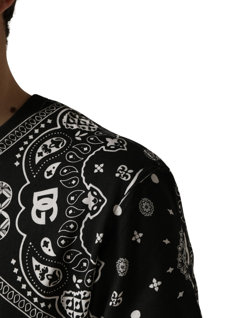 T-shirt en coton à col rond et bandana noir et blanc Dolce & Gabbana