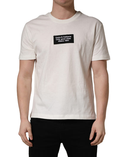T-shirt à col rond pour homme en coton blanc avec écusson logo Dolce & Gabbana