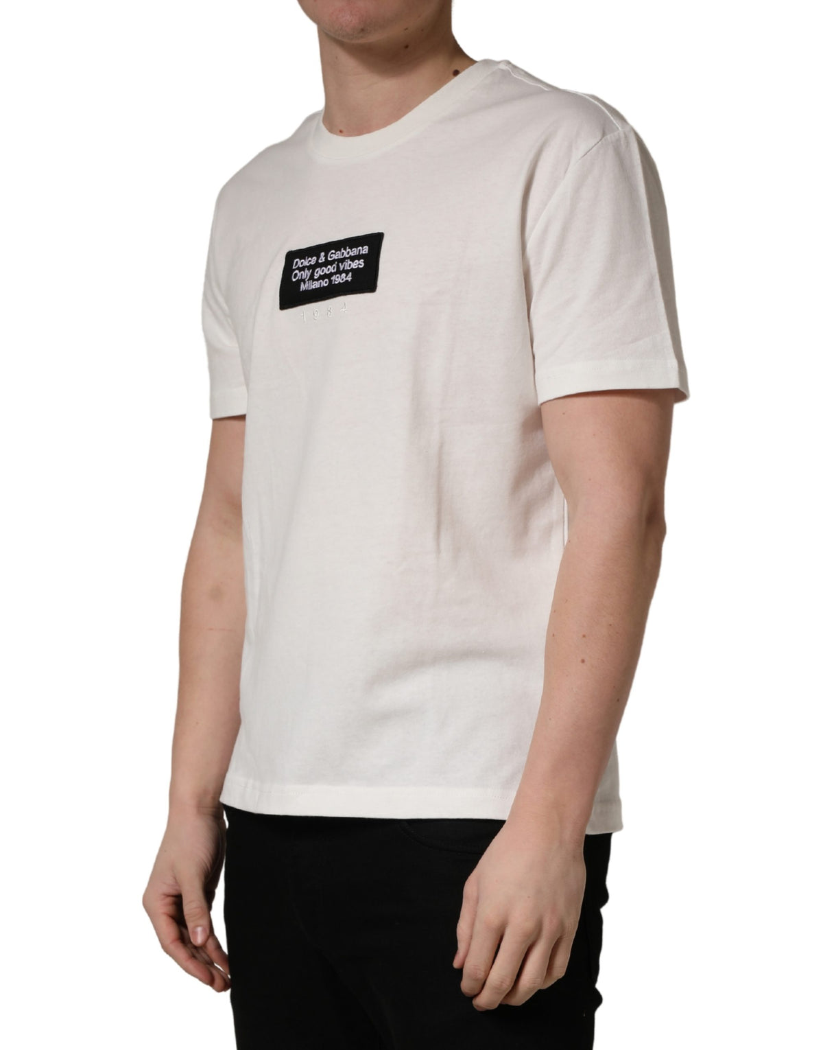 T-shirt à col rond pour homme en coton blanc avec écusson logo Dolce & Gabbana