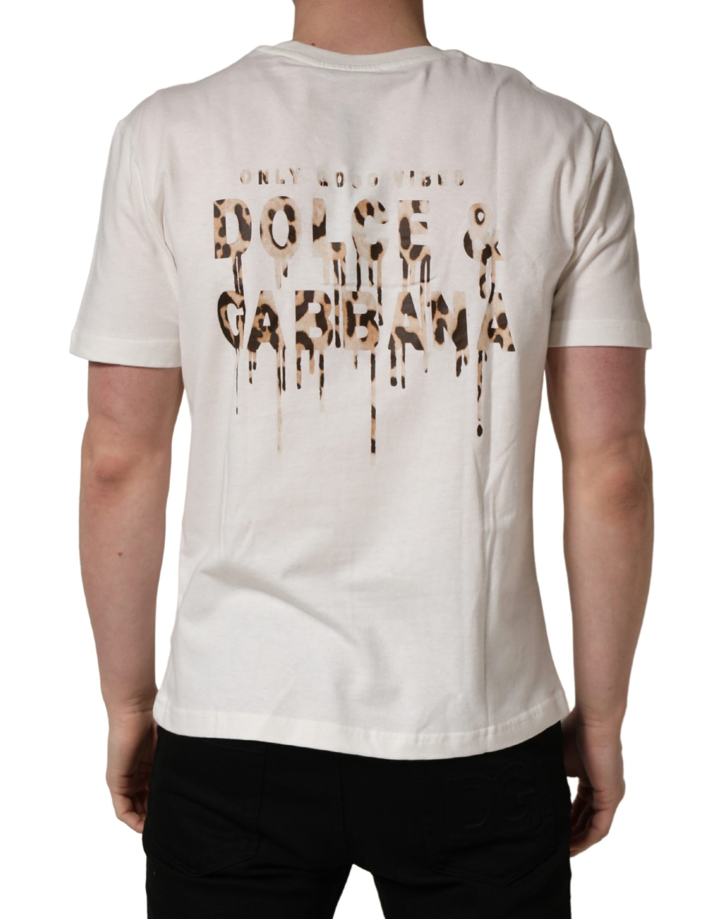 T-shirt à col rond pour homme en coton blanc avec écusson logo Dolce & Gabbana