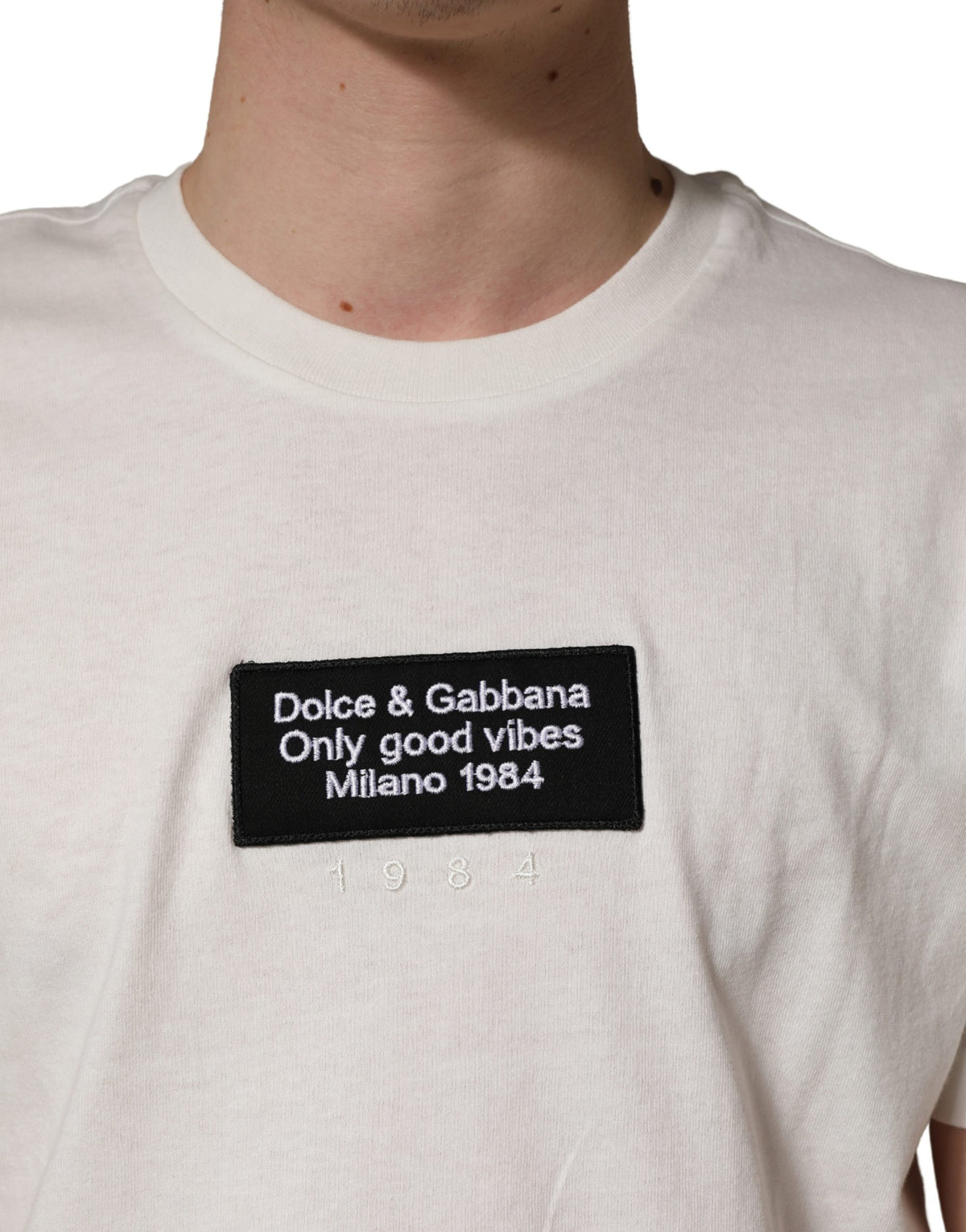 T-shirt à col rond pour homme en coton blanc avec écusson logo Dolce & Gabbana