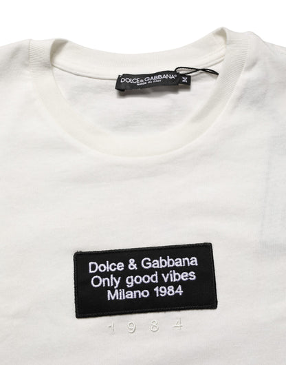 T-shirt à col rond pour homme en coton blanc avec écusson logo Dolce & Gabbana