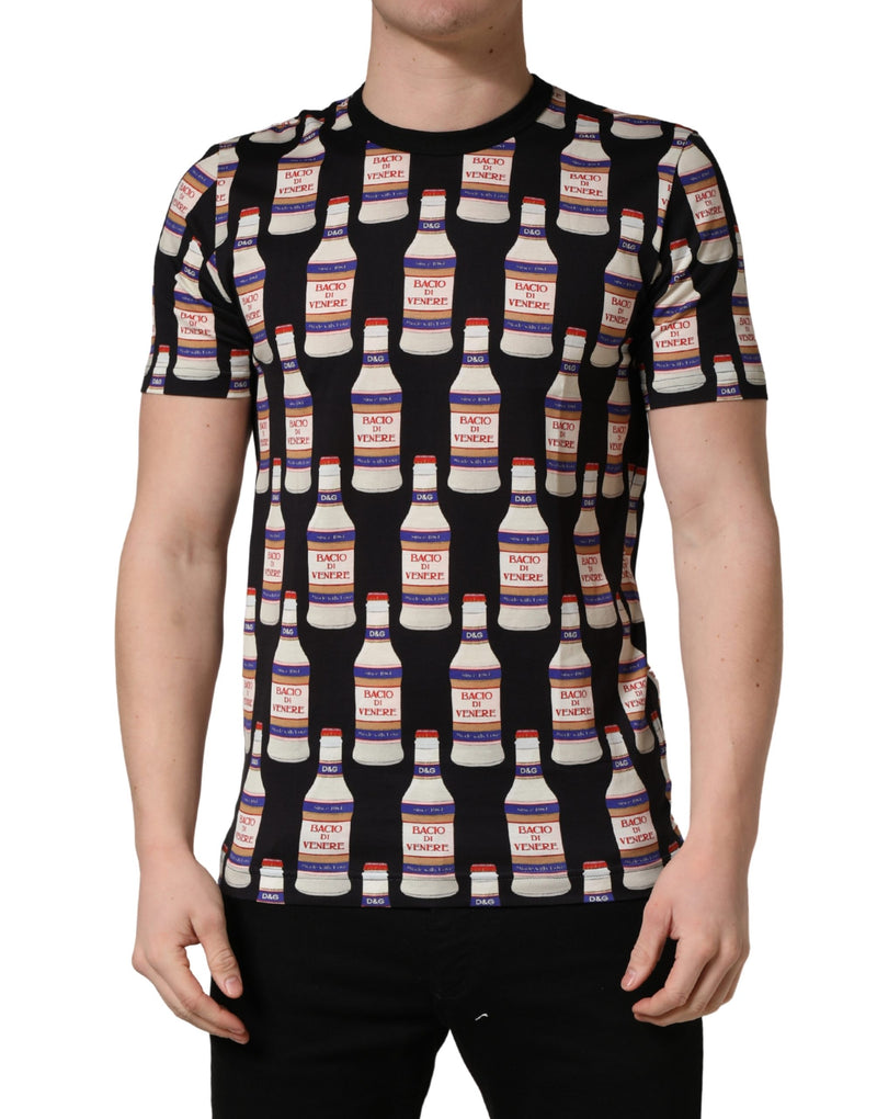 T-shirt Dolce & Gabbana en coton noir à imprimé bouteille et col rond