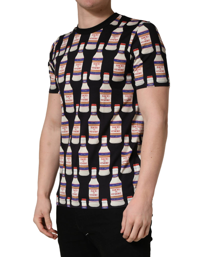 T-shirt Dolce & Gabbana en coton noir à imprimé bouteille et col rond