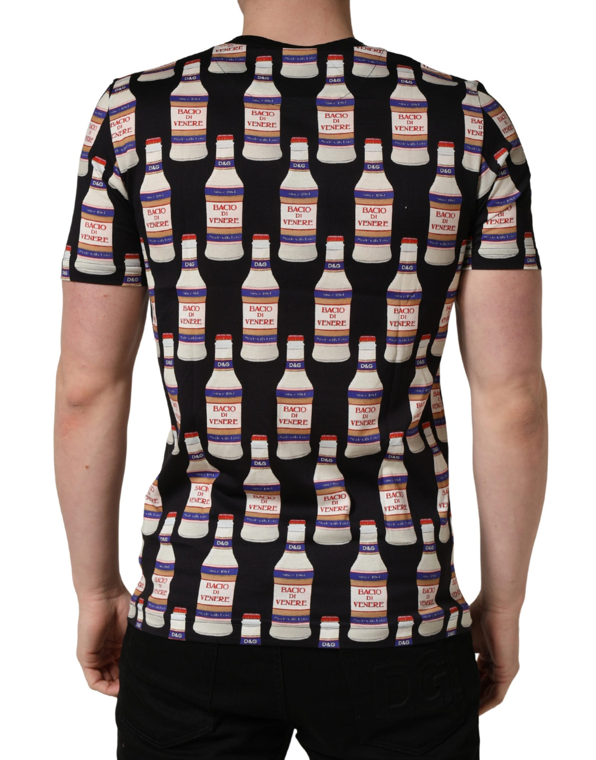 T-shirt Dolce & Gabbana en coton noir à imprimé bouteille et col rond