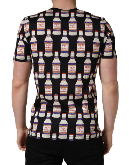 T-shirt Dolce & Gabbana en coton noir à imprimé bouteille et col rond