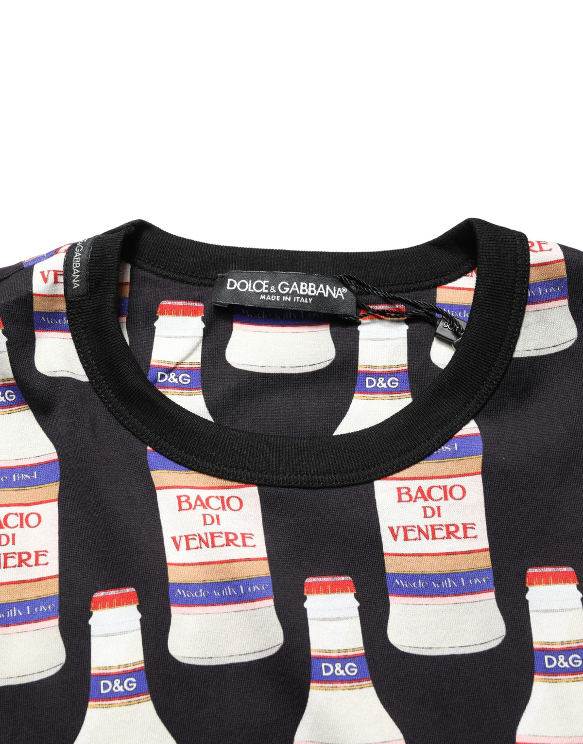 T-shirt Dolce & Gabbana en coton noir à imprimé bouteille et col rond