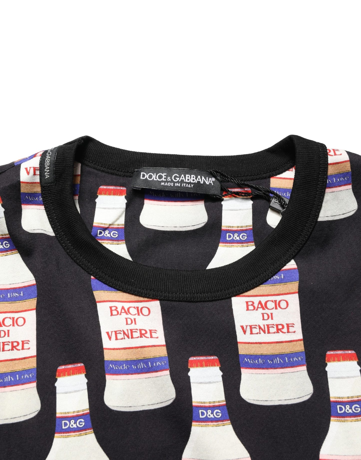 T-shirt Dolce & Gabbana en coton noir à imprimé bouteille et col rond