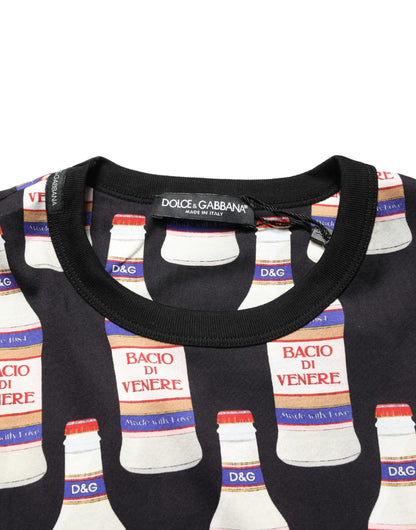 T-shirt Dolce & Gabbana en coton noir à imprimé bouteille et col rond
