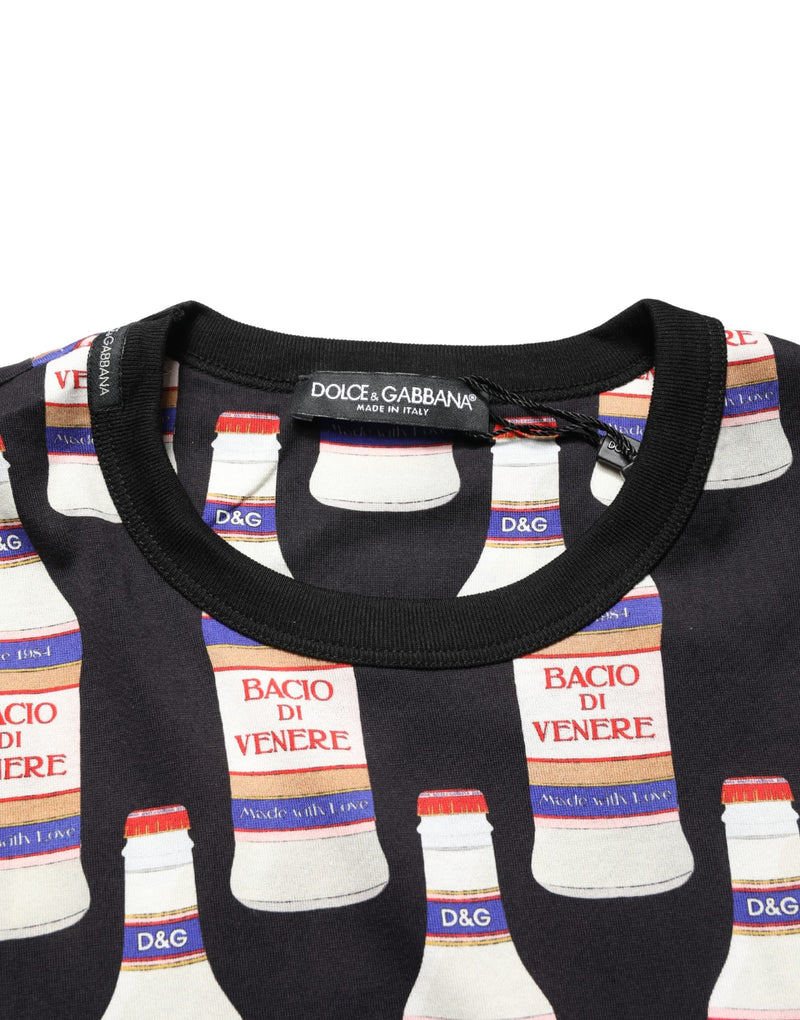 T-shirt Dolce & Gabbana en coton noir à imprimé bouteille et col rond