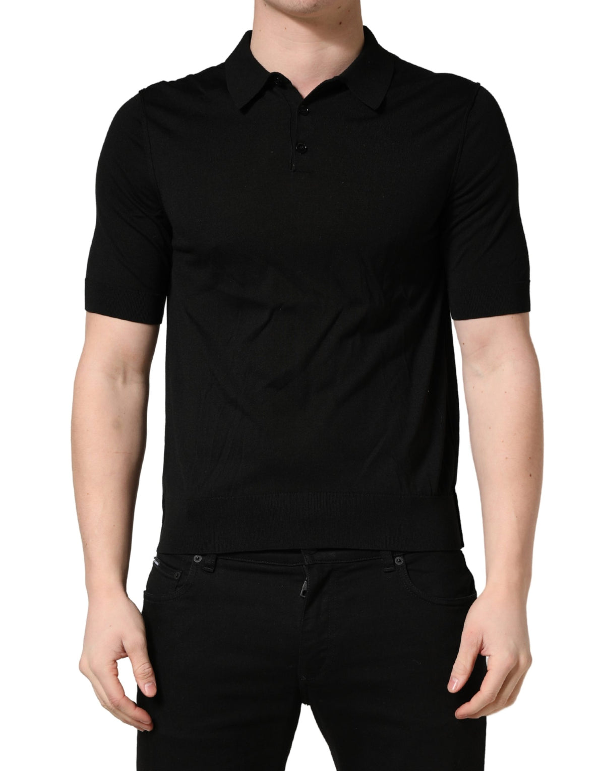Polo à manches courtes Dolce & Gabbana en laine noire pour homme