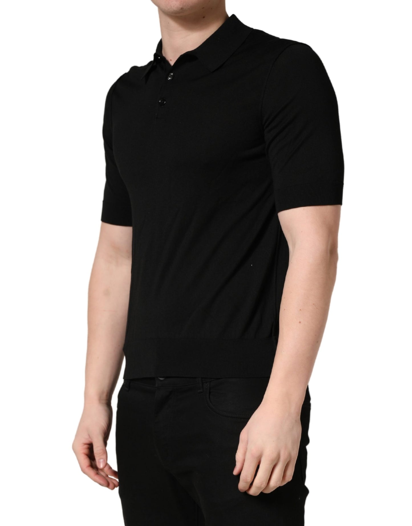 Polo à manches courtes Dolce & Gabbana en laine noire pour homme
