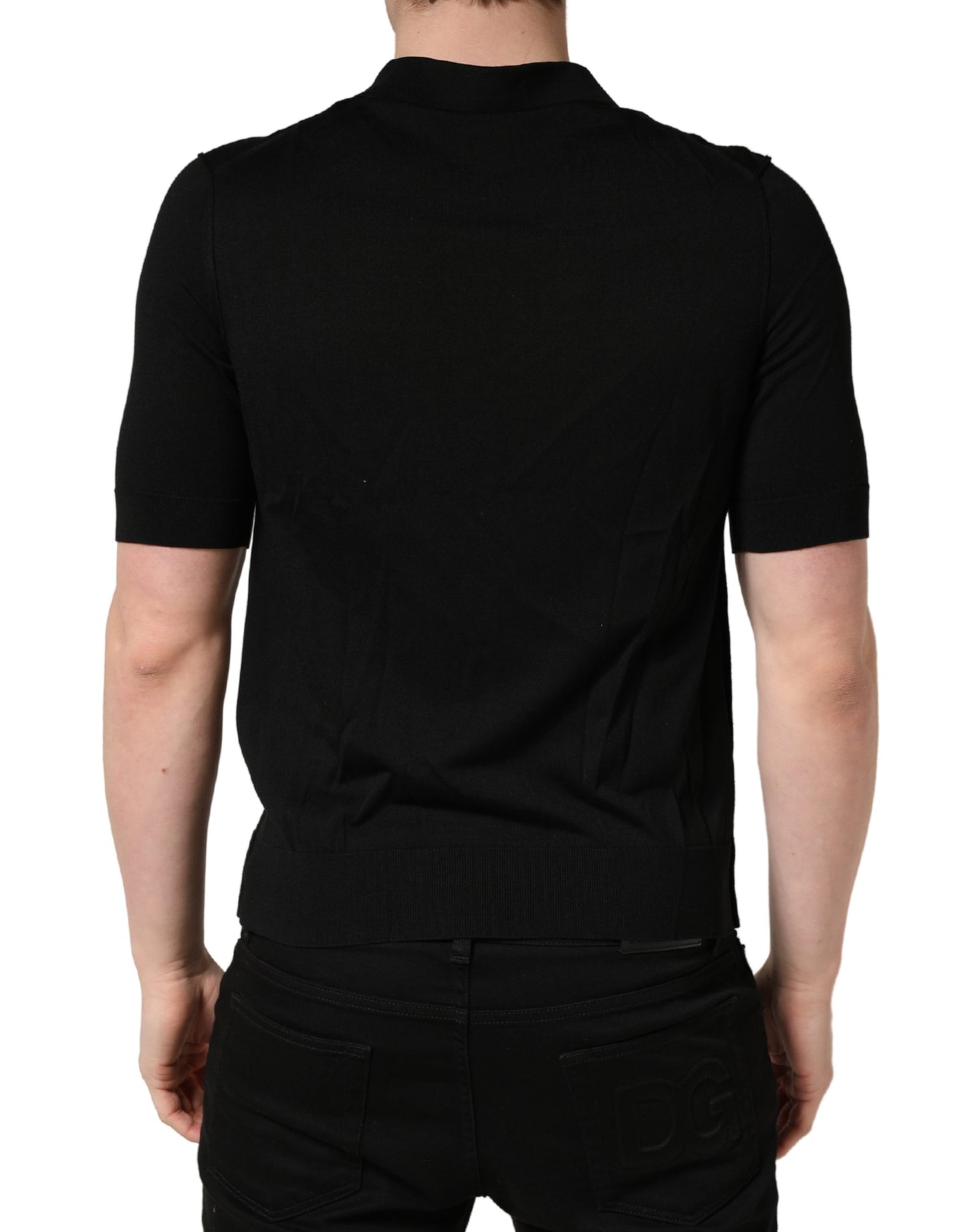 Polo à manches courtes Dolce & Gabbana en laine noire pour homme