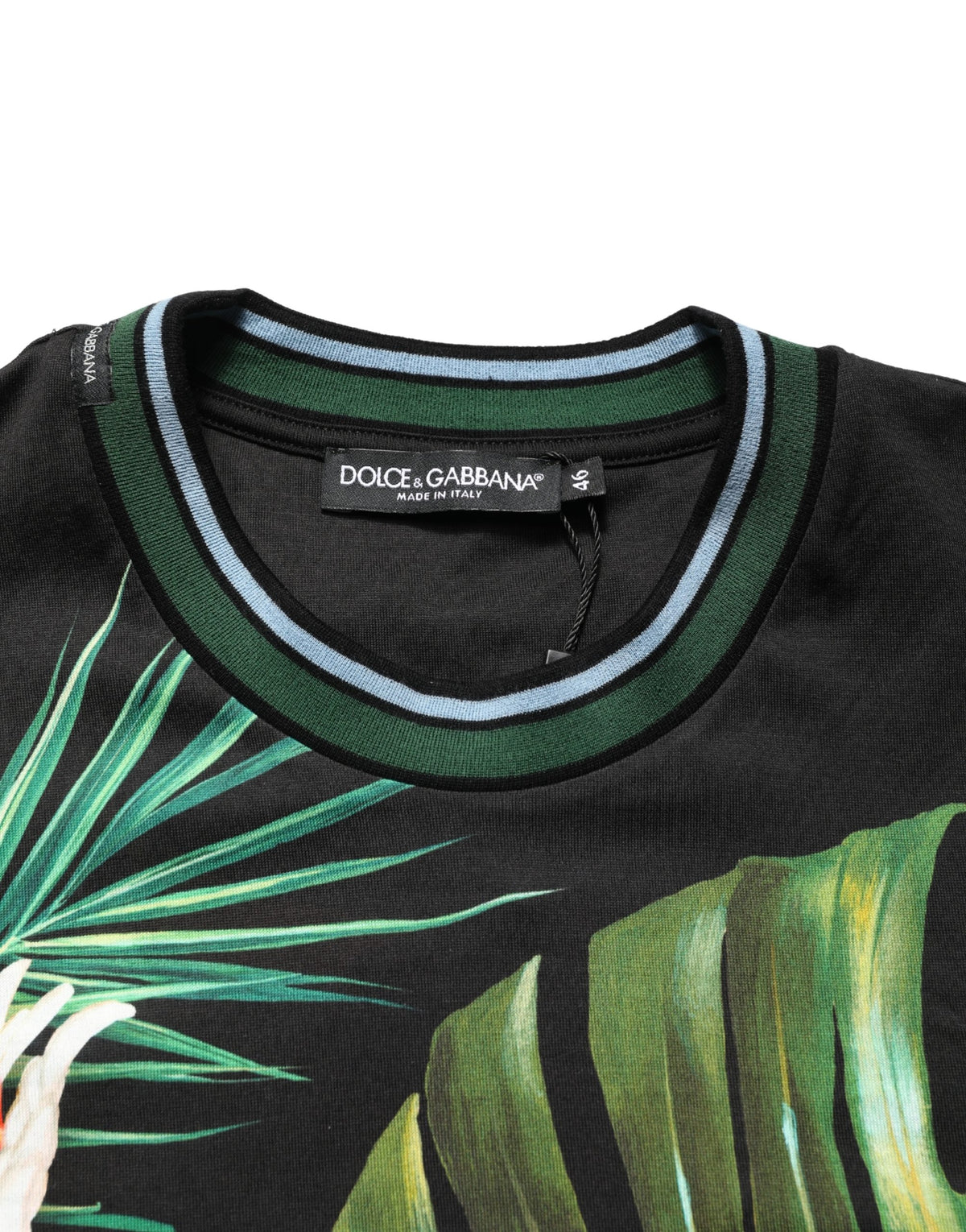 T-shirt Dolce & Gabbana en coton noir à imprimé oiseau pour homme et col rond