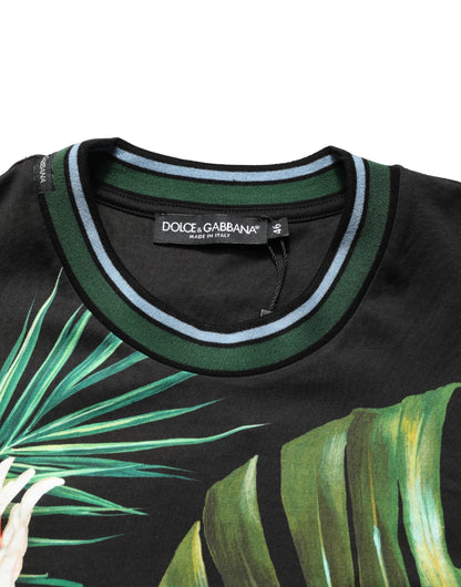 T-shirt Dolce & Gabbana en coton noir à imprimé oiseau pour homme et col rond