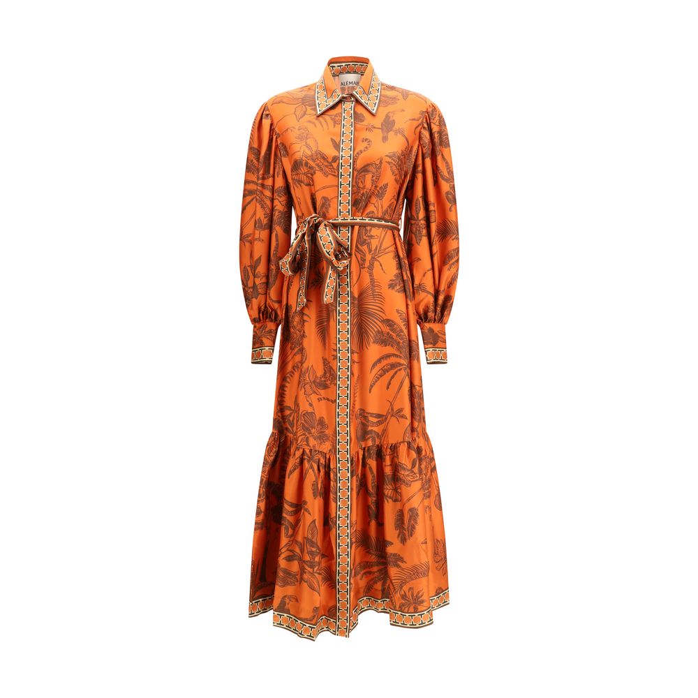 Alemais Monkey Dance Orange Silk Shirtdress for Women