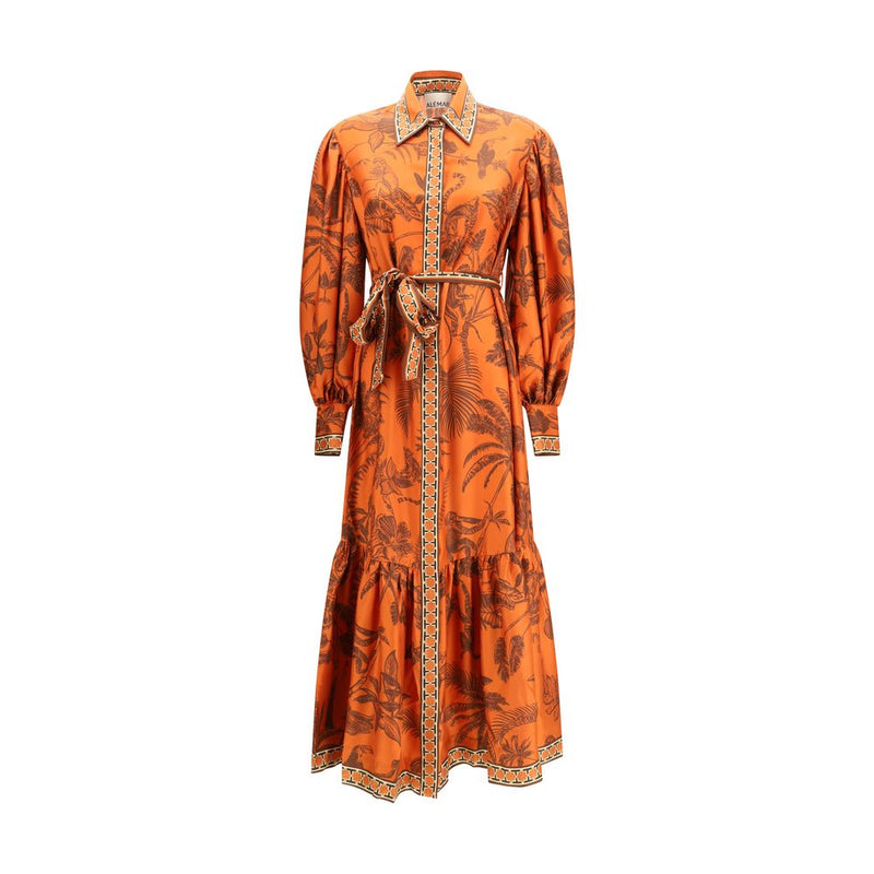 Alemais Monkey Dance Orange Silk Shirtdress