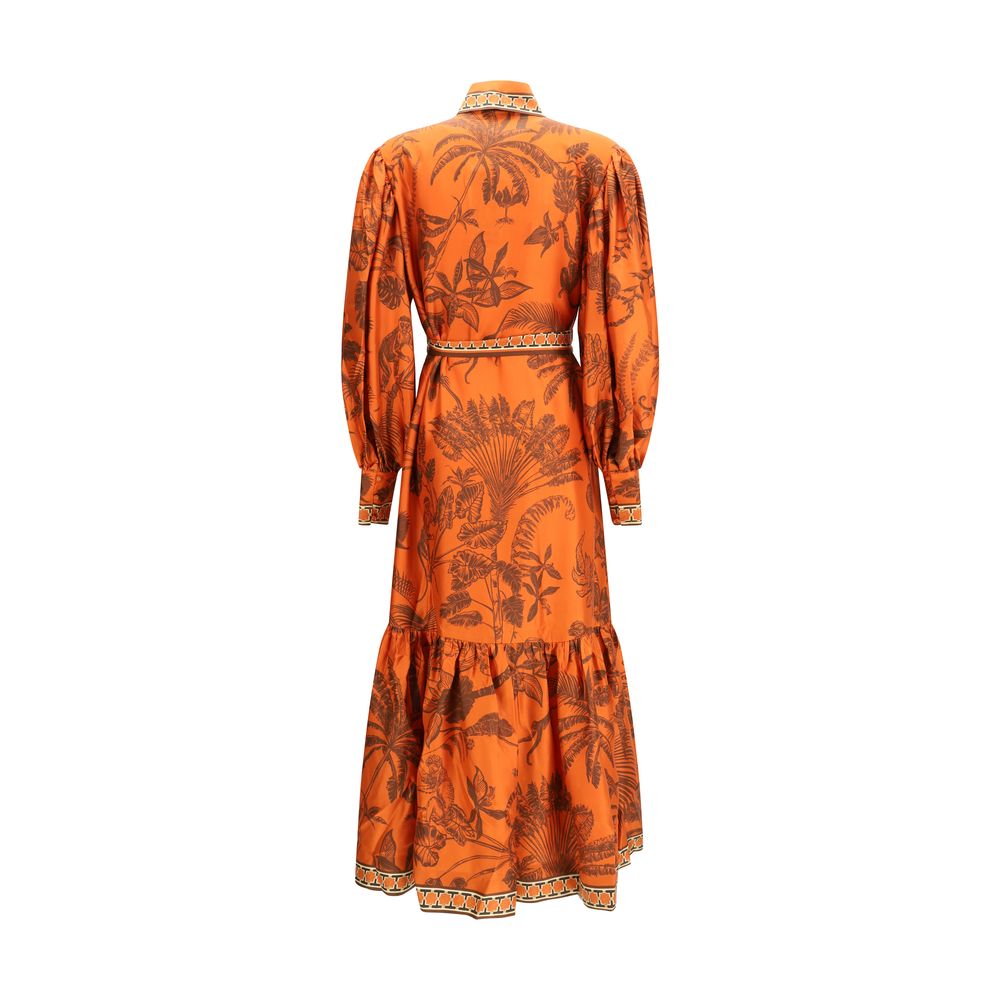 Alemais Monkey Dance Orange Silk Shirtdress for Women