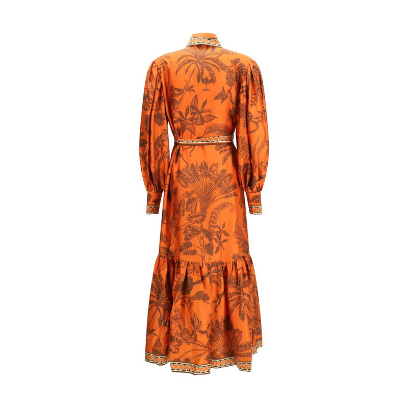 Alemais Monkey Dance Orange Silk Shirtdress