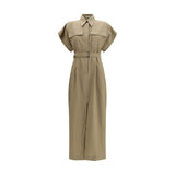 Brunello Cucinelli Beige Cotton Midi Dress with Belt