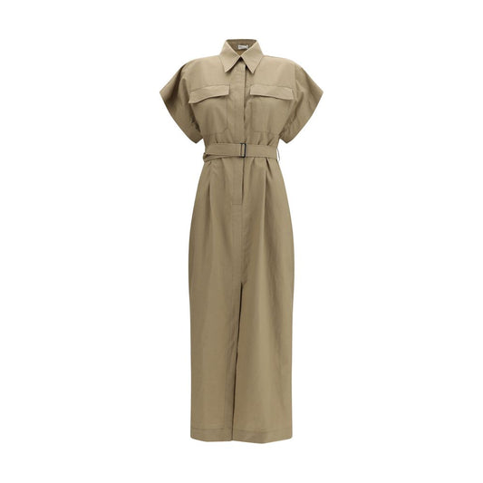 Brunello Cucinelli Beige Cotton Midi Dress with Belt