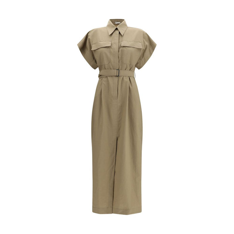 Brunello Cucinelli Beige Cotton Midi Dress with Belt