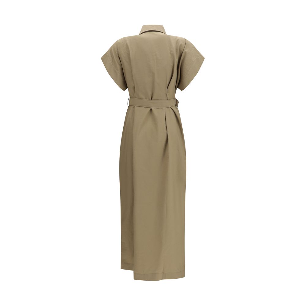 Brunello Cucinelli Beige Cotton Midi Dress with Belt
