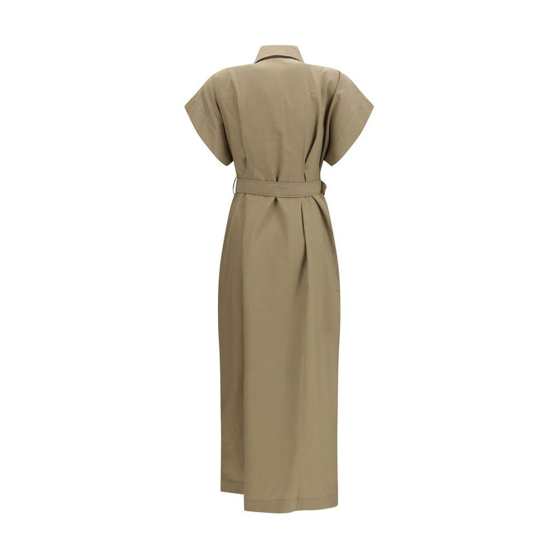Brunello Cucinelli Beige Cotton Midi Dress with Belt